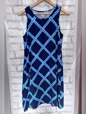 Hatley Navy and Sky Blue Sleeveless Geometric Midi Dress